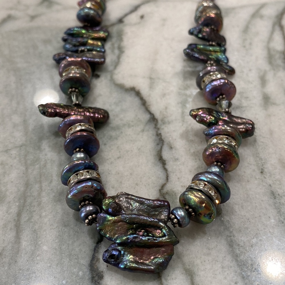 Beautiful purple/pink/green Freshwater Baroque Pearl necklace. “As Is”
